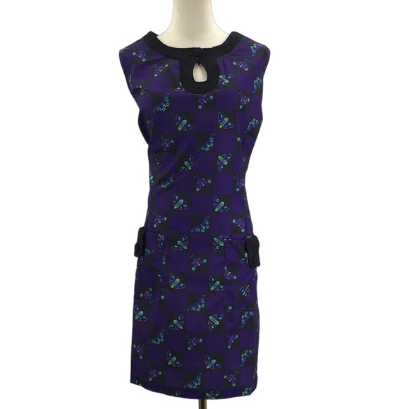SMAK PARLOUR SZ S Purple Black Keyhole Retro Death Head Moth Mini Dress NWT b63 - Picture 1 of 8